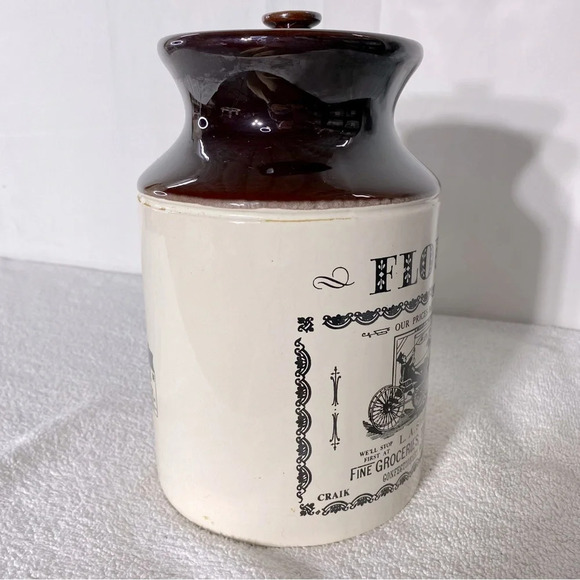 Vintage Ye Old Canadian Crockery Ceramic Abenakis Kitchen Crock Flour Canister - Picture 9 of 15